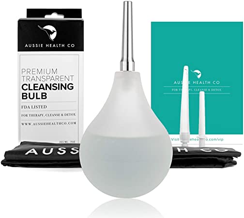Clear Non-Toxic Enema Bulb - 7oz Anal Douche Kit (BPA & Phthalates Free) for Home Water   Coffee Colon Cleansing, Detox & Constipation. Stainless Steel Tip & Storage Bag