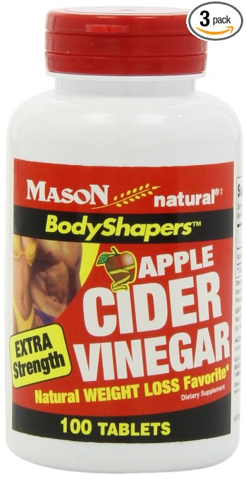 Mason Natural Body Shapers Extra Strength Diet Supplements, Apple Cider Vinegar, 100 Count (Pack of 3)