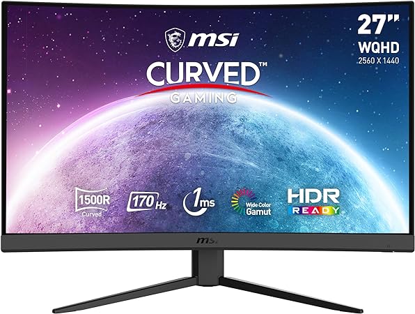 MSI G27CQ4 E2 27 Inch WQHD Curved Gaming Monitor - 1500R 2560 x 1440 VA Panel, 170Hz / 1ms, Adaptive-Sync, HDR Ready