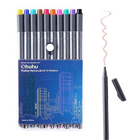 Ohuhu Fineliner Color Pen Set, 0.38mm Colored Fine Liner Sketch Drawing Pen, 10 Assorted Colors
