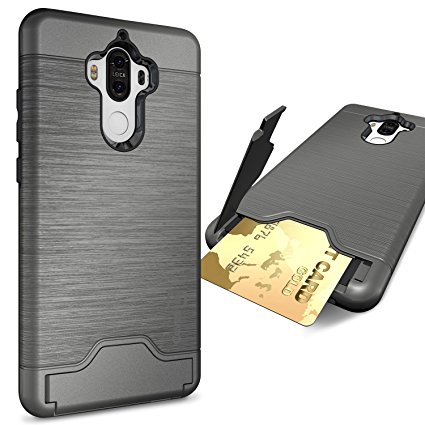 Huawei Mate 9 Case, CoverON [SecureCard Series] Slim Fit Protective Hard Hybrid Cover with Credit Card Slot and Kickstand Phone Case for Huawei Mate 9 - Gunmetal Gray