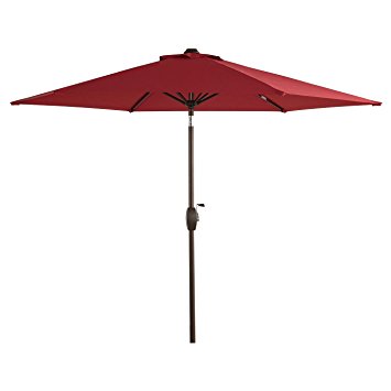 Ulax Furniture Patio 9 Ft Market Outdooor Aluminum Umbrella, Tilt W/ Crank, 100% Polyester, Red
