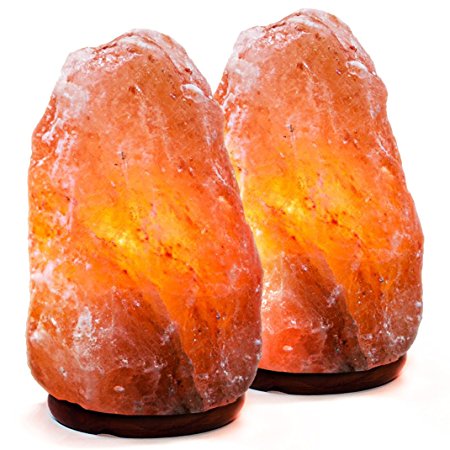 Amethya Set of 2 Natural Himalayan Pink Salt Lamp Hand Carved With Elegant Wood Base. Includes Bulbs, 5-7 Inches, 4-7 lbs (each)