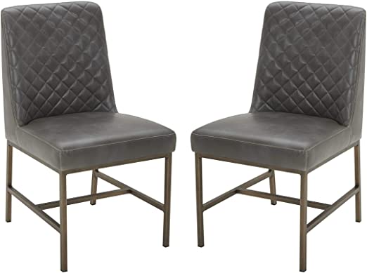 Amazon Brand – Rivet Vermont Modern Faux Leather Diamond Accent Dining Chair, 20"W, Set of 2, Grey