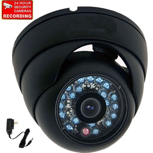 VideoSecu Dome Security Camera 600TVL Outdoor IR Infrared Built-in 1/3" Sony Color CCD Wide Angle High Resolution Day Night for CCTV DVR Surveillance System with Bonus Power Supply 1I6