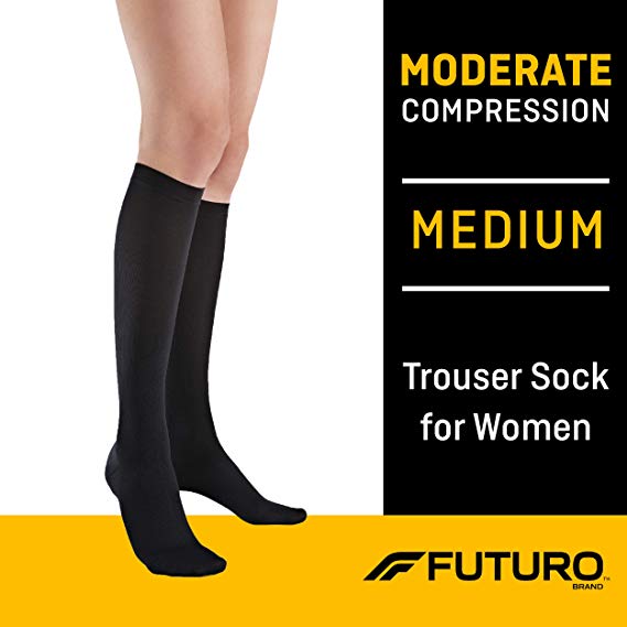 Futuro Trouser Socks for Women, Moderate Compression, Medium, Black, Great for Travel