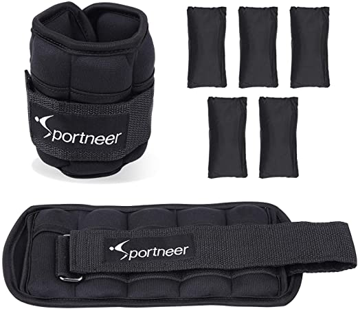 Sportneer Adjustable Ankle Weights Set, Ankle Wrist Weight Straps, 0.9Kg-2.9Kg for Per Ankle, 1.8Kg to 5.8Kg for a Pair, 2 Pack