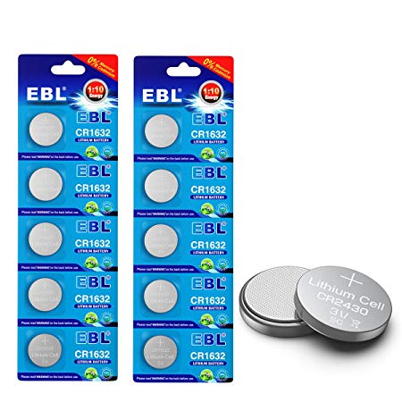 EBL CR1632 3 Volt Lithium Coin Button Cell Battery with Zero Mercury 10 Pack