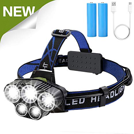 Headlamp Flashlight,Led Headlamps usb Head lamp head light brightest Rechargeable Headlight 10000 lumen Waterproof 6 Modes,Include 18650 Batteries and USB Cable,for Outdoor,Camping,Running,Hiking,Fish