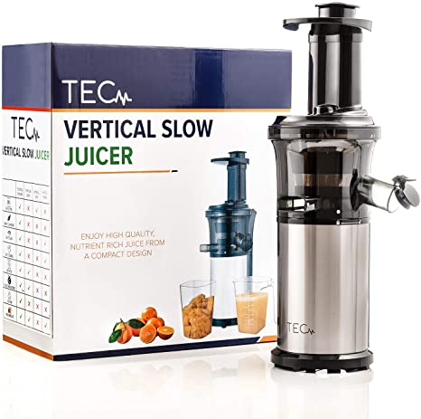 TEC Slow Masticating Juicer - Portable, Compact, Lightweight; Easy to Set Up and Clean; Plus a Powerful, Quiet 200 W Motor; Includes 99.99% Pulp Free Strainer