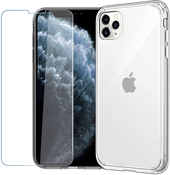 EasyAcc Clear Case for iPhone 11 Pro with Screen Protector, Slim Transparent Phone Cases Thin Hybrid Protective Shockproof Hard PC Back with Soft TPU Bumper Cover Compatible with iPhone 5.8 2019