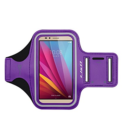 Honor 5X Armband, J&D Sports Armband for Huawei Honor 5X, Key holder Slot, Perfect Earphone Connection while Workout Running - Purple