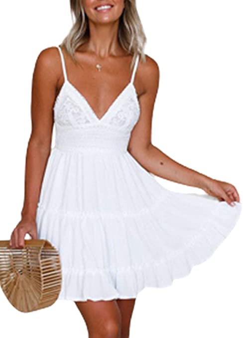 Asvivid Split V Neck Dresses for Women Casual Ruffle Tiered Short Dress Long Sleeve Babydoll Mini Dress Sundresses