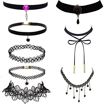 Prohouse(TM) 8Pieces Womens Black Velvet Choker Necklace for Women Girls Lace Chokers Gothic Tattoo Necklaces