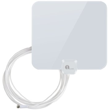 1byone OUS00-0565 Shiny Antenna 25 Miles Super Thin HDTV Antenna with 16.5ft High Performance Coaxial Cable