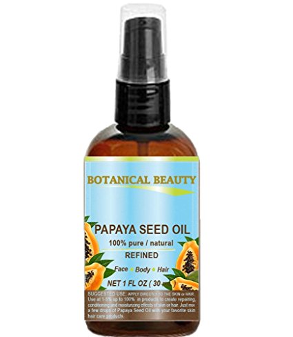 PAPAYA SEED OIL. 100% Pure / Natural / Undiluted /Refined Cold Pressed Carrier oil. 1 Fl.oz.- 30 ml. For Skin, Hair and Lip Care. "One of the richest natural sources of vitamin A & C and a remarkable stable source of omega 6 & 9 and natural fruit enzymes- papain."