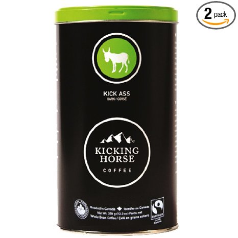 Kicking Horse Whole Bean Coffee, Kick Ass Dark Roast, 12.3-Ounce Tins (Pack of 2)