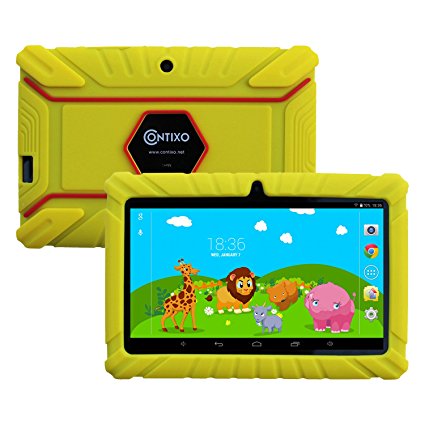 Contixo Kids Safe 7" Quad-Core Tablet 8GB, Bluetooth, Wi-Fi, Cameras, 20  Free Games, HD Edition w/ Kids-Place Parental Control, Kid-Proof Case (Yellow)