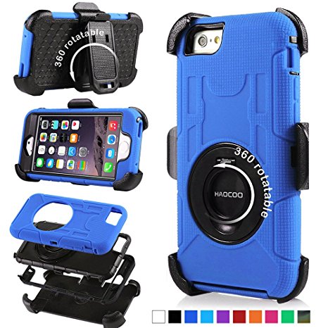 iPhone 6 Case, Honeycase Military Extreme-Duty Shockproof Full Body Rugged Hybrid Armor Case Cover With Belt Clip Holster Rotating Kickstand and Screen Protector for Apple iPhone 6 4.7 inch, Blue