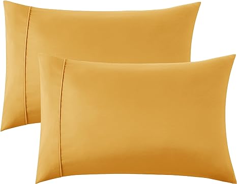 Bedsure Pillow Cases Standard Size Set of 2 - Golden Yellow Polyester Microfiber Pillowcases, Super Soft and Cozy Pillow Case Covers with Envelop Closure, 20x26 Inches