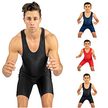 4-Time All American Wrestling Singlet for Men and Youth, Powerlifting and Exercise Equipment, MMA Wrestling Ring Gear/Apparel, Black, Navy Blue, Red (Sizes: 4XS-5XL) …