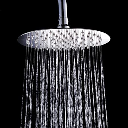 KUNGYO 304 Stainless Steel Ultra Thin Rainfall Shower Head Bathroom Top Sprayer (8 Inch Round)