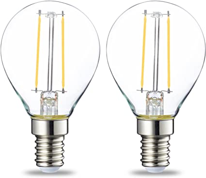 AmazonBasics LED E14 Small Edison Screw Golf Ball P45 Bulb, 2W (equivalent to 25W), Clear Filament- Pack of 2