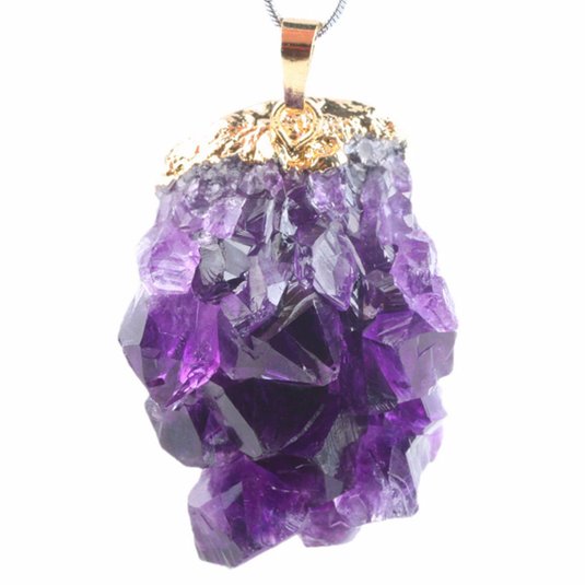 SUNYIK Natural Purple Amethyst Geode Pendant Crystal Quartz Gemstone