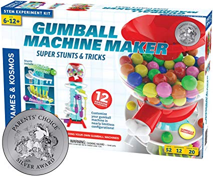 Thames & Kosmos Gumball Machine Maker Lab - Super Stunts & Tricks Science Kit, Build Your Own Gumball Machines with Lessons in Physics & Engineering | 12 Experiments | Includes Delicious Gumballs
