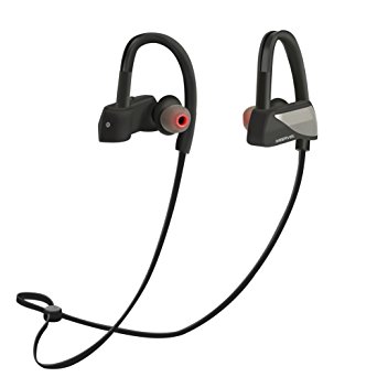 Meerveil Bluetooth Headphones, Wireless 4.1 Earhook In-Ear Stereo Earphones Sweatproof 6-8-Hours Working Time with Mic for Running Workout Gym (Grey)