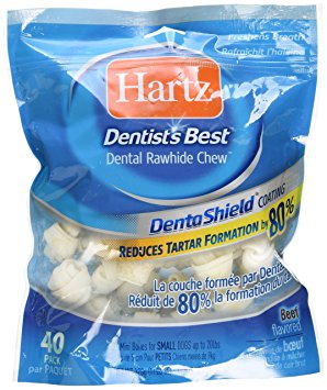 Hartz Dentist's Best Beef Flavored Mini Dental Care Rawhide Dog Bone Chew Treats - 40 Pack
