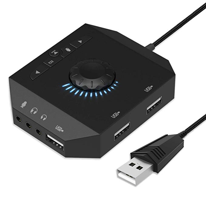 USB Hub with Audio Adapter - Tendak External Sound Card with 3.5mm Headphone Microphone Jack and Volume Control 3 Port USB Hub for Mac Laptop PC HDD Disk PS4 Xbox One