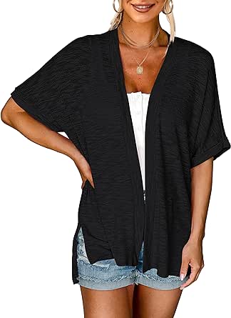 MEROKEETY Womens 2024 Summer Lightweight Cardigan Short Sleeve Open Front Casual Loose Cover Ups