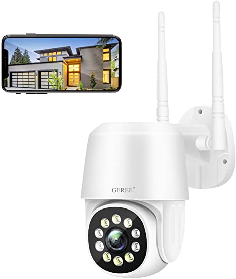 Security Camera Outdoor,GEREE 1080P Pan Tilt Security Surveillance Wireless WiFi Home Security Cameras with Night Vision, Waterproof,Motion Alert,iOS/Android Cloud Storage/Max 128G SD Card