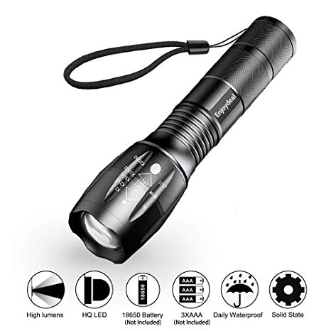 Enjoydeal LED Tactical Flashlight Torch,1200 lumens T6 Torch Zoomable Adjustable Focus 5-Modes Super Bright Battery Powered(Not Included) Aluminum Alloy Flashlight for Outdoor Sport,Camping,Hiking,Fishing,Cycling