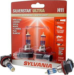 SYLVANIA - H11 SilverStar Ultra - High Performance Halogen Headlight Bulb, High Beam, Low Beam and Fog Replacement Bulb, Brightest Downroad with Whiter Light, Tri-Band Technology (Contains 2 Bulbs)