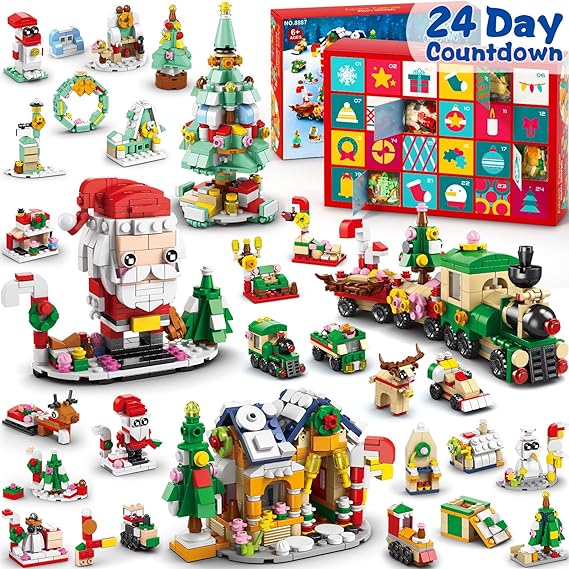 Kids Advent Calendar 2023 - Christmas Building Blocks Holiday Gifts for kids Teen 24 Days Surprise Gift Box Christmas Countdown Calendar for Girl Boys 6 in 1 Xmas Building Toys Gift Basket for Age 6