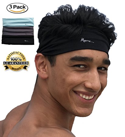 Mens Headband - [3-Pack]Male Sweat & Sports Headband for Running, Working Out and Crossfit - Performance Stretch!