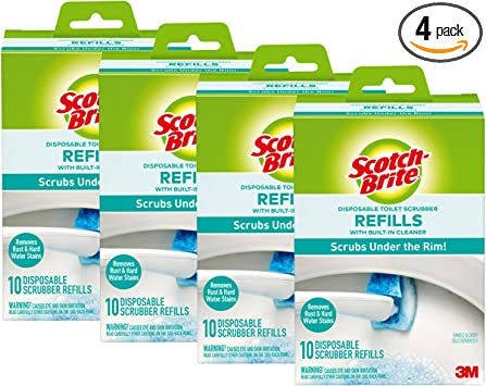 Scotch-Brite Disposable Toilet Cleaner Refill Pads, Disposable Refills with Built-In Bleach Alternative, Removes Rust & Hard Water Stains, 40 Disposable Refills