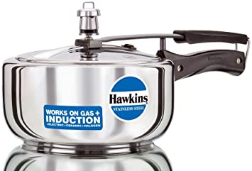 Hawkins Stainless Steel B60, 3 Litre Pressure Cooker Suitable for Gas, Electric, Ceramic, Halogen, Kerosene Stoves and Induction Cooktops - Stays Bright, does not Corrode, Easy to Clean and Hygienic