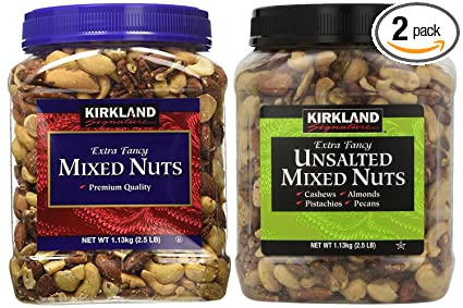 Kirkland Signature Mixed Nuts and Unsalted Mixed Nuts Bundle - Includes Kirkland Signature Extra Fancy Mixed Nuts (2.5 LB) and Extra Fancy Unsalted Mixed Nuts (2.5 LB)