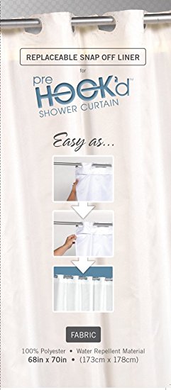 Carnation Home Fashions Pre Hooked™ Replacement Fabric Water Repellent Shower Curtain Liner 68-Inch by 70-Inch, White