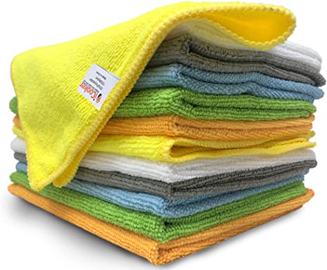 12 Pack Microfiber Cloths Cleaning Supplies [Get Lint-Free Polished Results] Micro Fiber Cleaning Towels, Chemical Free Kitchen Towel, Clean Windows & Cars