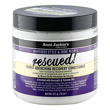 Aunt Jackie's Grapeseed Style and Shine Recipes Rescued Thirst Quenching Hair Recovery Conditioner Repair Treatment, Seals in Moisture, 18 oz