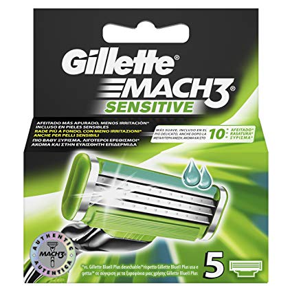 Gillette Mach3 Men's Razor Blades, Pack of 5 Mach 3 Sensitive