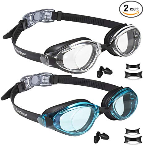 EverSport Swim Goggles, Pack of 2, Swimming Glasses for Adult Men Women Youth Teens, Anti-Fog, UV Protection, Shatter-Proof, Watertight