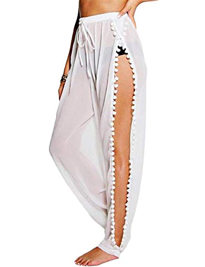 SELINK Women's Chiffon Long Pant Bikini Bottom Cover up High Split Beach Trouser Beachwear