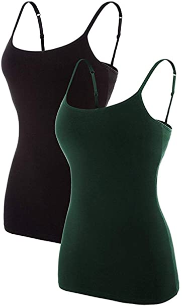 ATTRACO Women's Cotton Camisole Shelf Bra Spaghetti Straps Tank Top 2 Packs