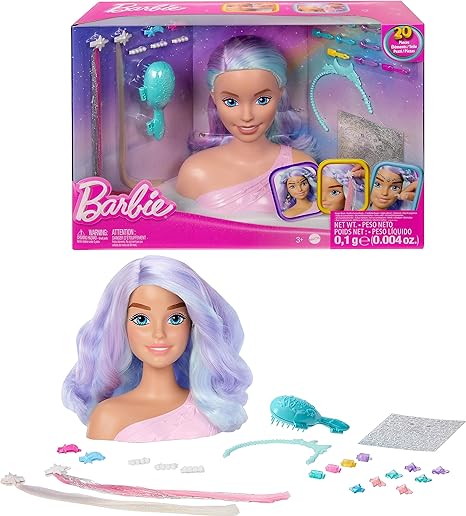 Barbie Doll Fairytale Styling Head, Pastel Fantasy Hair with 20 Accessories, Doll Head for Hair Styling