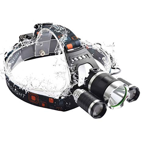 Super Bright LED Headlamp 4 switch modes Waterproof Flashlight Headlight with charger for Camping Riding Reading Rainy Weather Head-mounted Light(with battery& charger)